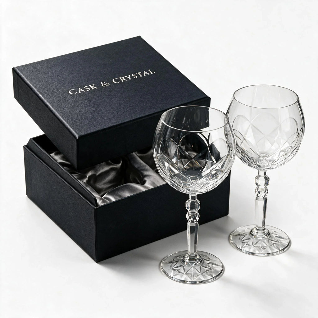 Lumina clear cocktail glass with a tall stem and geometric diamond cut bowl