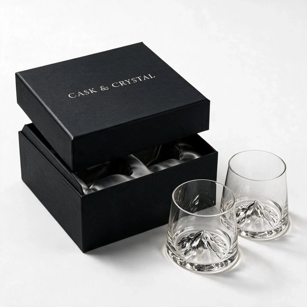 Vale modern whiskey glass with a sculpted mountain base and subtly tapered sides 2