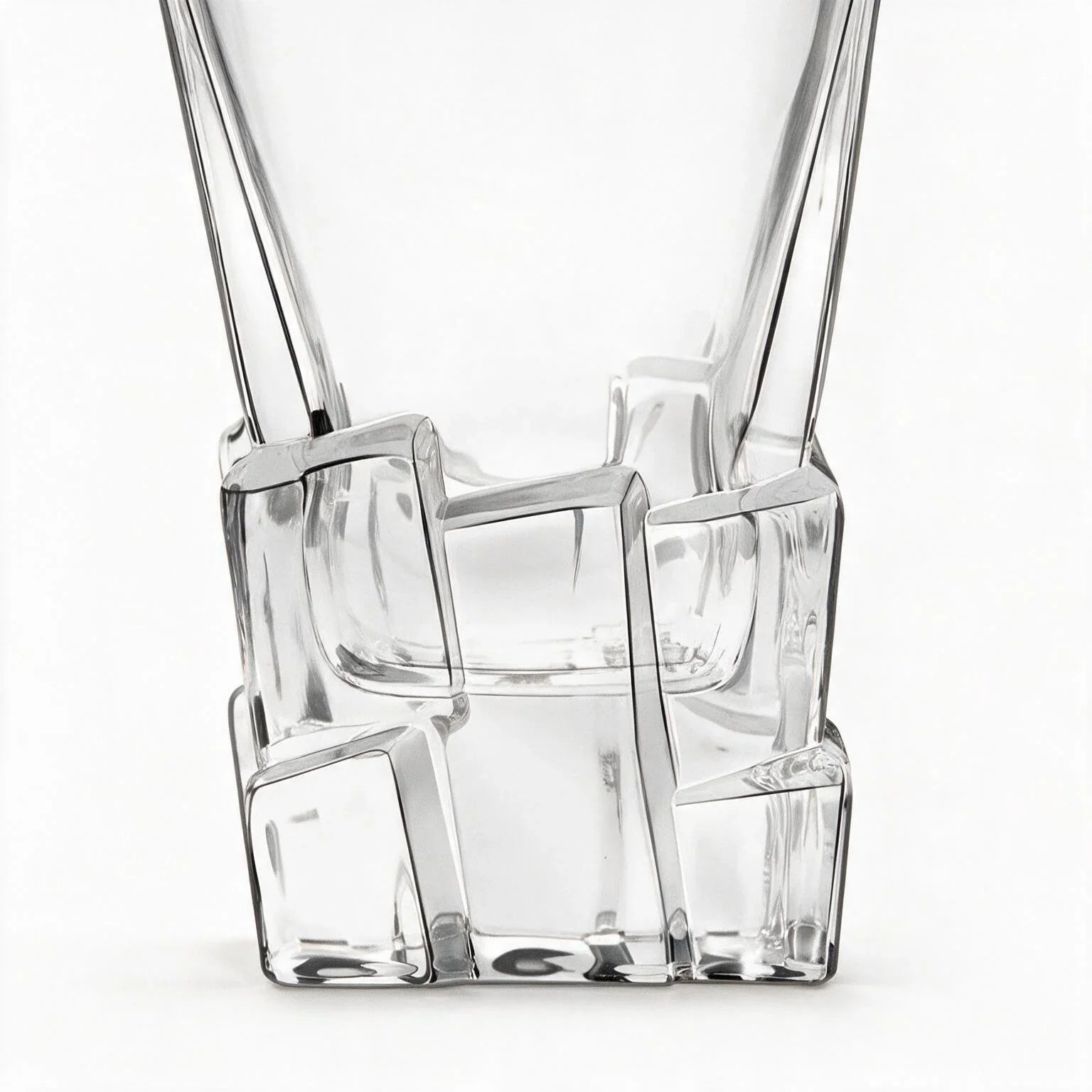 Vanguard clear glass whisky decanter with a bold geometric base and matching stopper