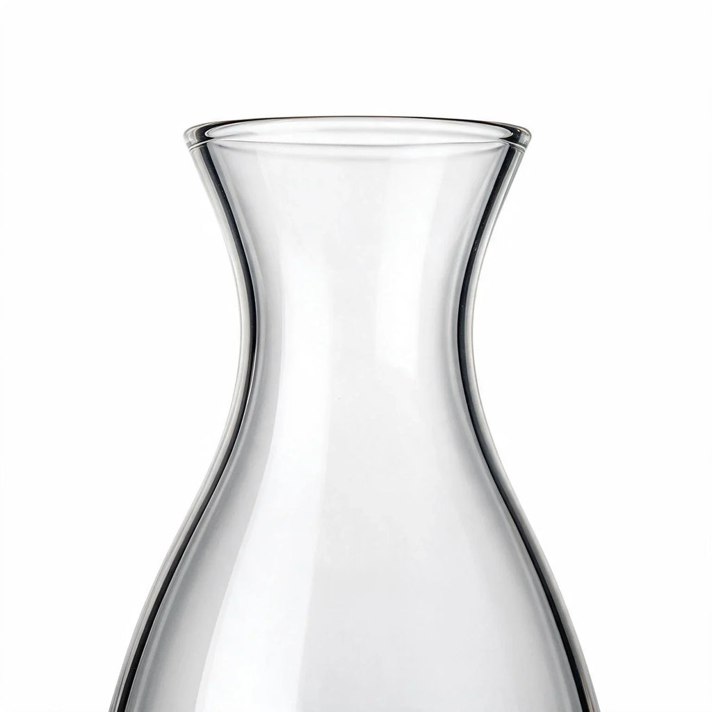 Orla clear glass decanter with a spherical wooden stopper