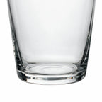 Luna clear glass carafe with a clean silhouette and flared neck