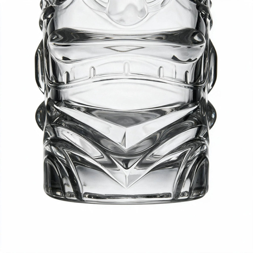 Kahuna clear tiki glass featuring a deeply sculpted tropical face design 4