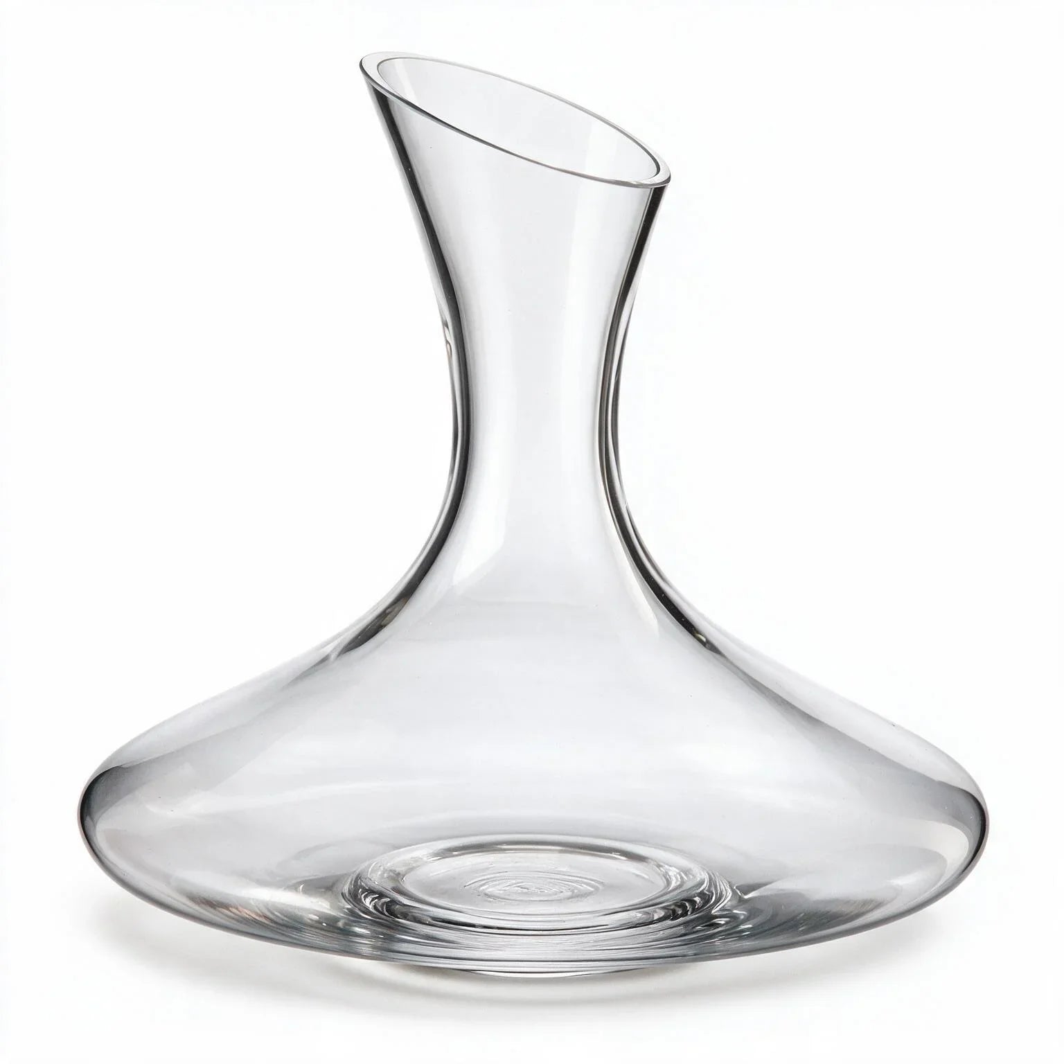 Marcel clear glass wine decanter with a wide base and slanted rim