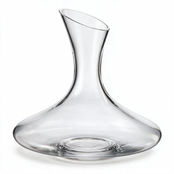 Marcel clear glass wine decanter with a wide base and slanted rim