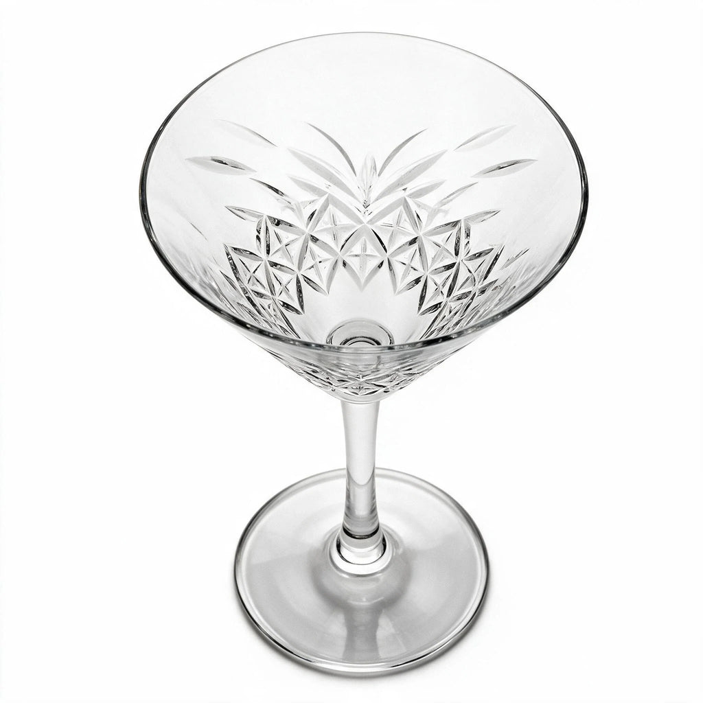 Caspian classic martini glass featuring an intricate geometric cut pattern and long stem 4