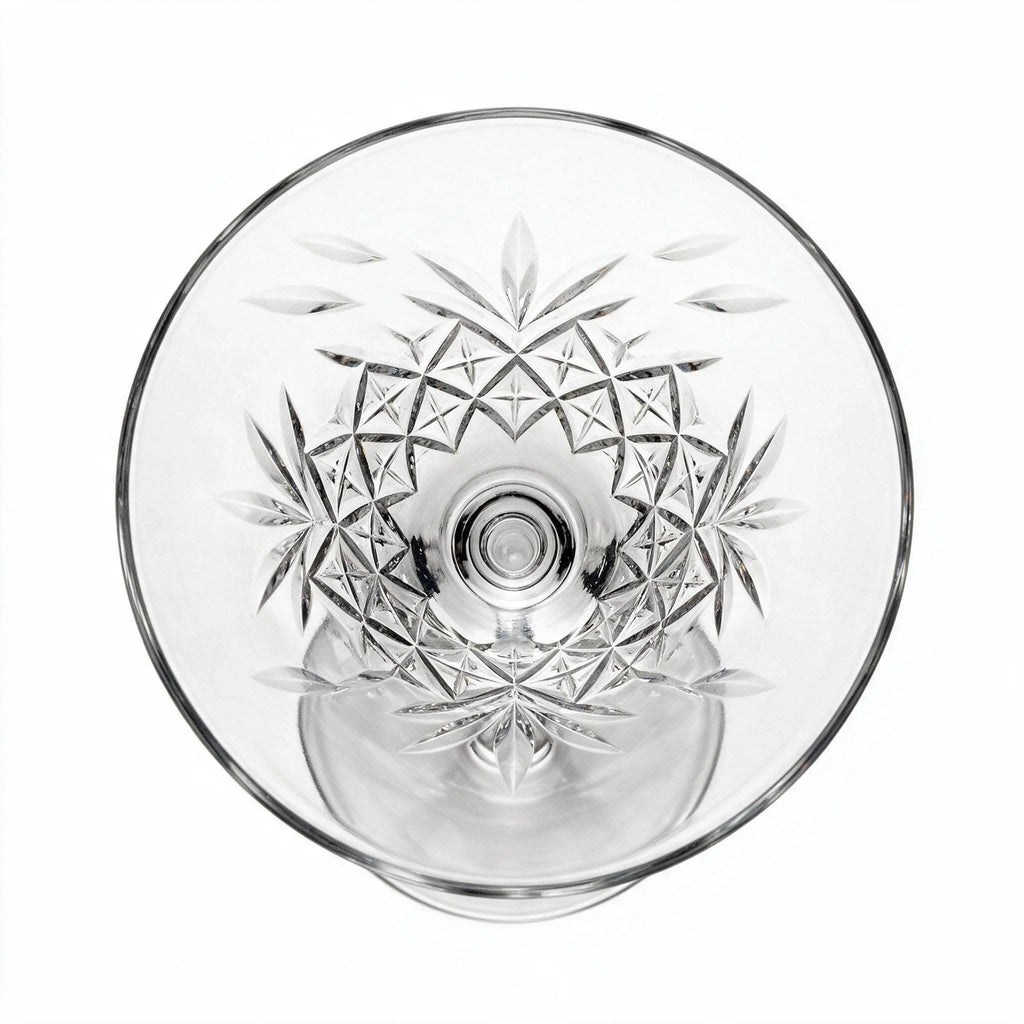 Caspian classic martini glass featuring an intricate geometric cut pattern and long stem 5