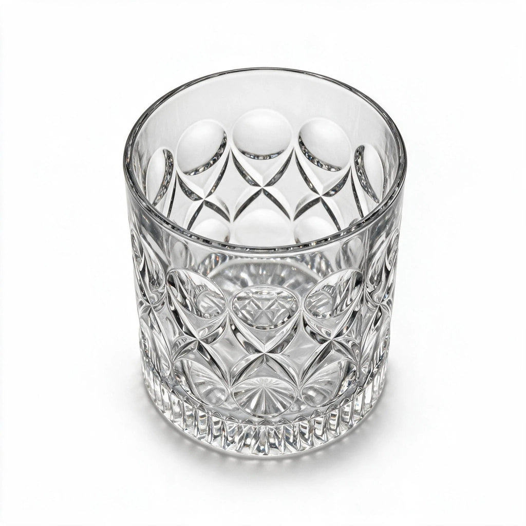 Cadence classic whisky glass featuring a heavily textured geometric pattern and flat base 3