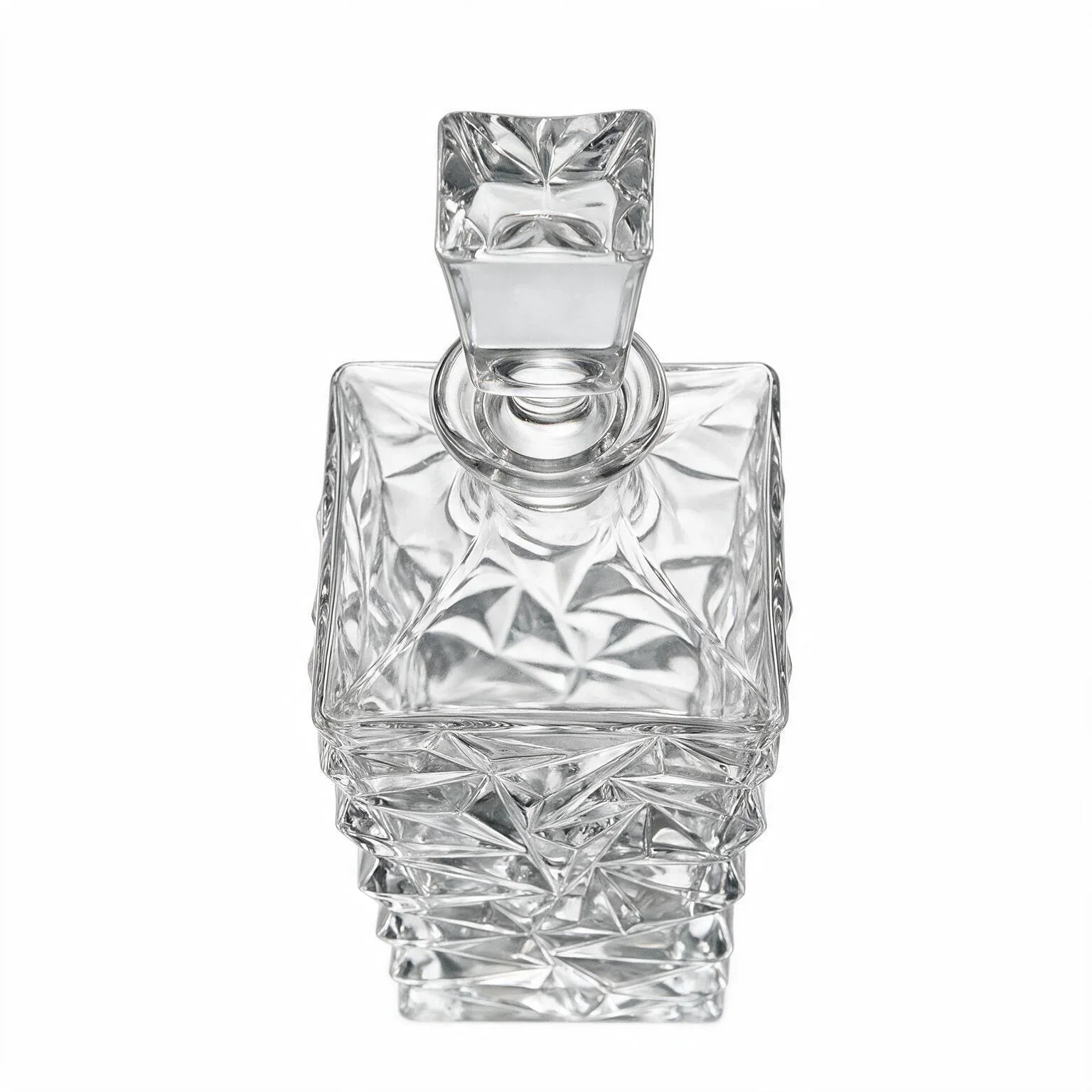 Westmoor clear whisky decanter with diamond cut facets and a square base