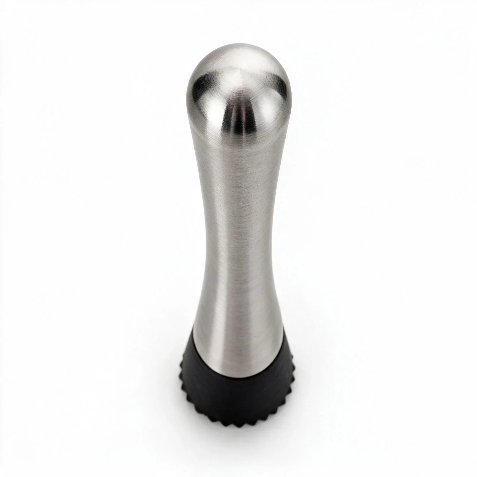 Remi stainless steel cocktail muddler with a black textured head