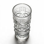 Kahuna clear tiki glass featuring a deeply sculpted tropical face design 2