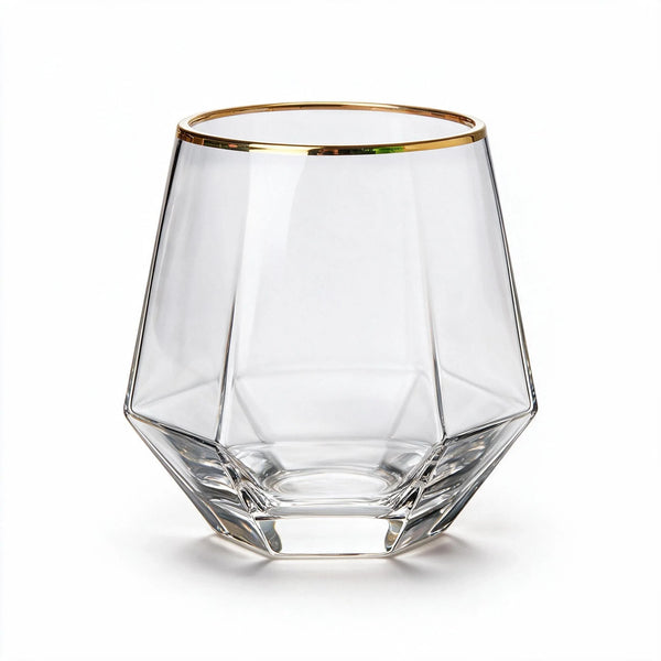 Aura classic whiskey glass featuring gentle vertical fluting and a gold rim1