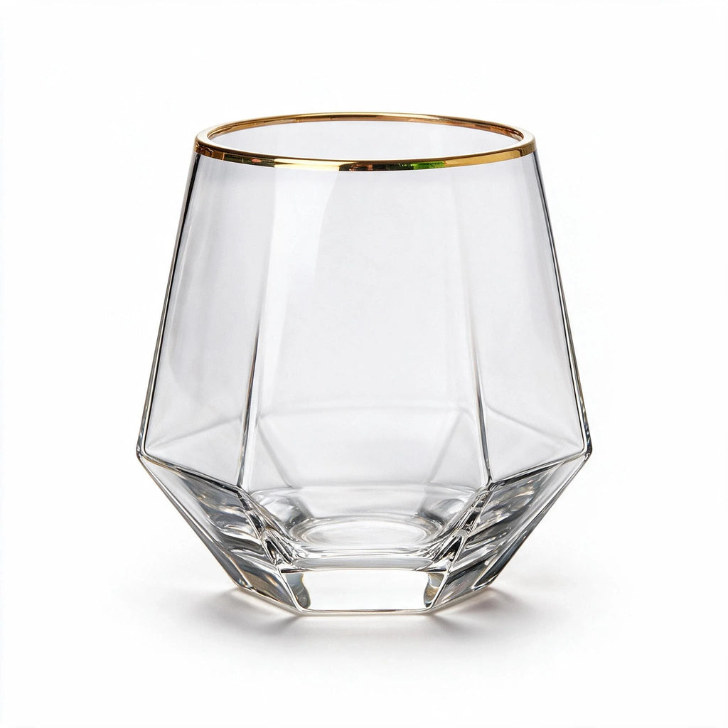 Aura classic whisky glass featuring gentle vertical fluting and a gold rim1