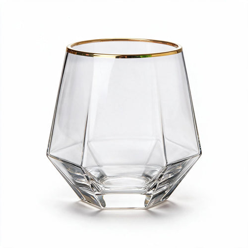 Aura classic whisky glass featuring gentle vertical fluting and a gold rim1