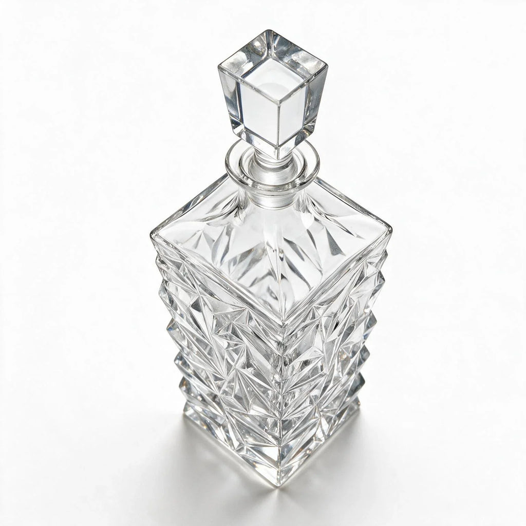 Westmoor clear whisky decanter with diamond cut facets and a square base