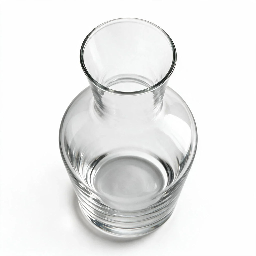 Luna clear glass carafe with a clean silhouette and flared neck