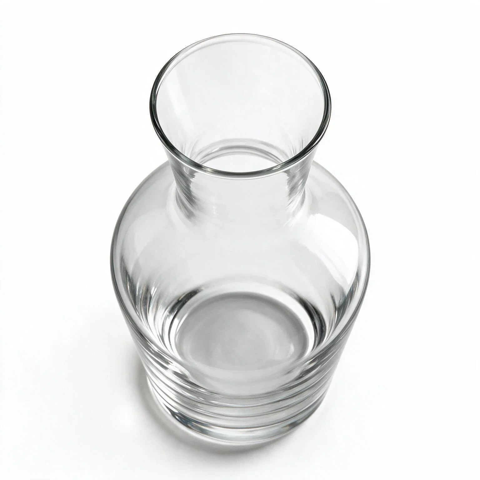 Luna clear glass carafe with a clean silhouette and flared neck
