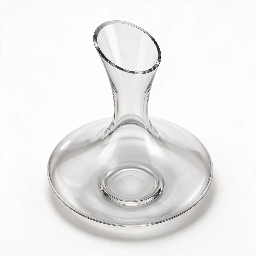 Marcel clear glass wine decanter with a wide base and slanted rim