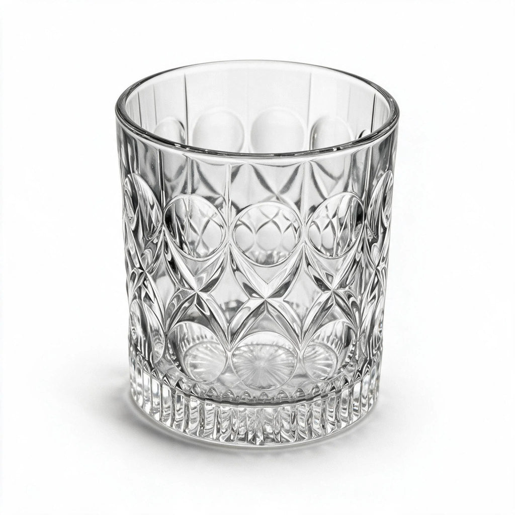 Cadence classic whisky glass featuring a heavily textured geometric pattern and flat base 2