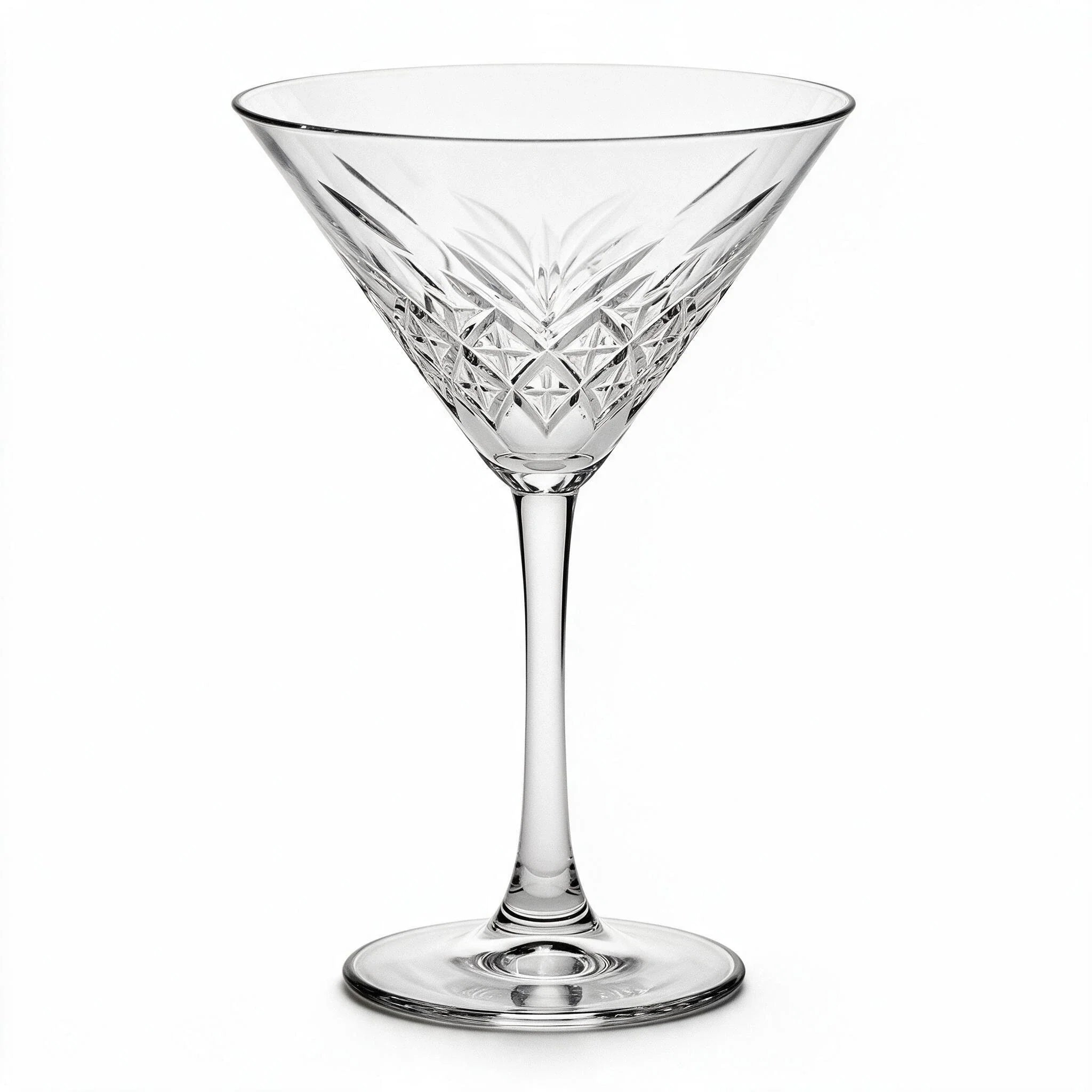 Caspian classic martini glass featuring an intricate geometric cut pattern and long stem 1