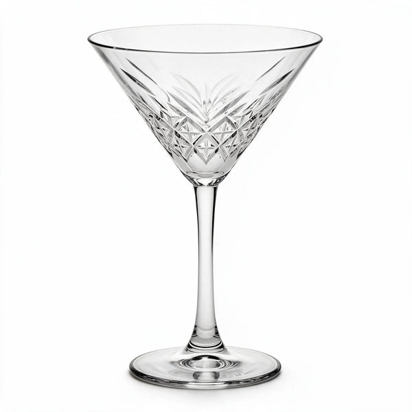 Caspian classic martini glass featuring an intricate geometric cut pattern and long stem 1