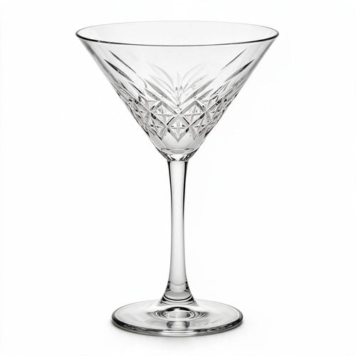 Astor classic martini glass featuring an intricate geometric cut pattern and long stem 1