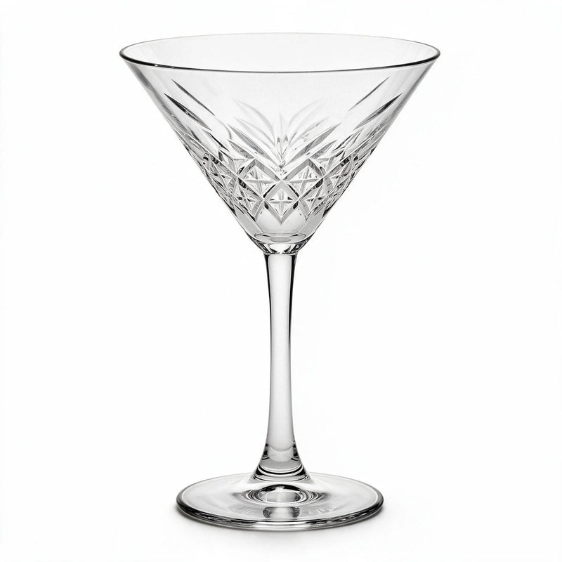 Astor classic martini glass featuring an intricate geometric cut pattern and long stem 1