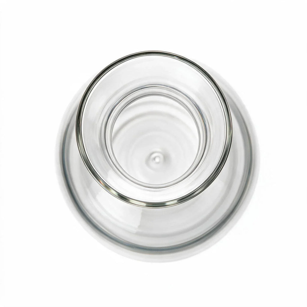 Orla clear glass decanter with a spherical wooden stopper