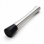 Remi stainless steel cocktail muddler with a black textured head