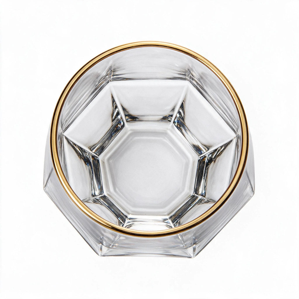 Aura classic whisky glass featuring gentle vertical fluting and a gold rim 3