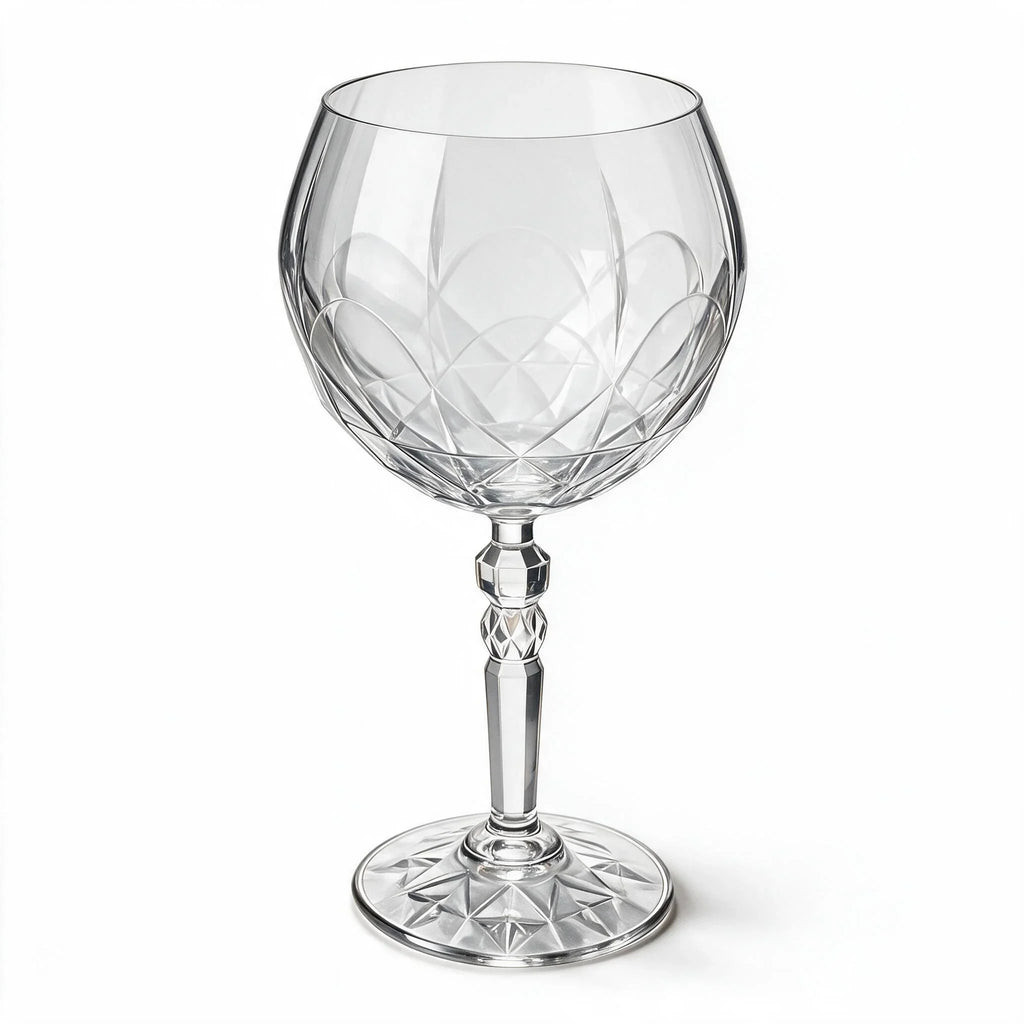 Lumina clear cocktail glass with a tall stem and geometric diamond cut bowl
