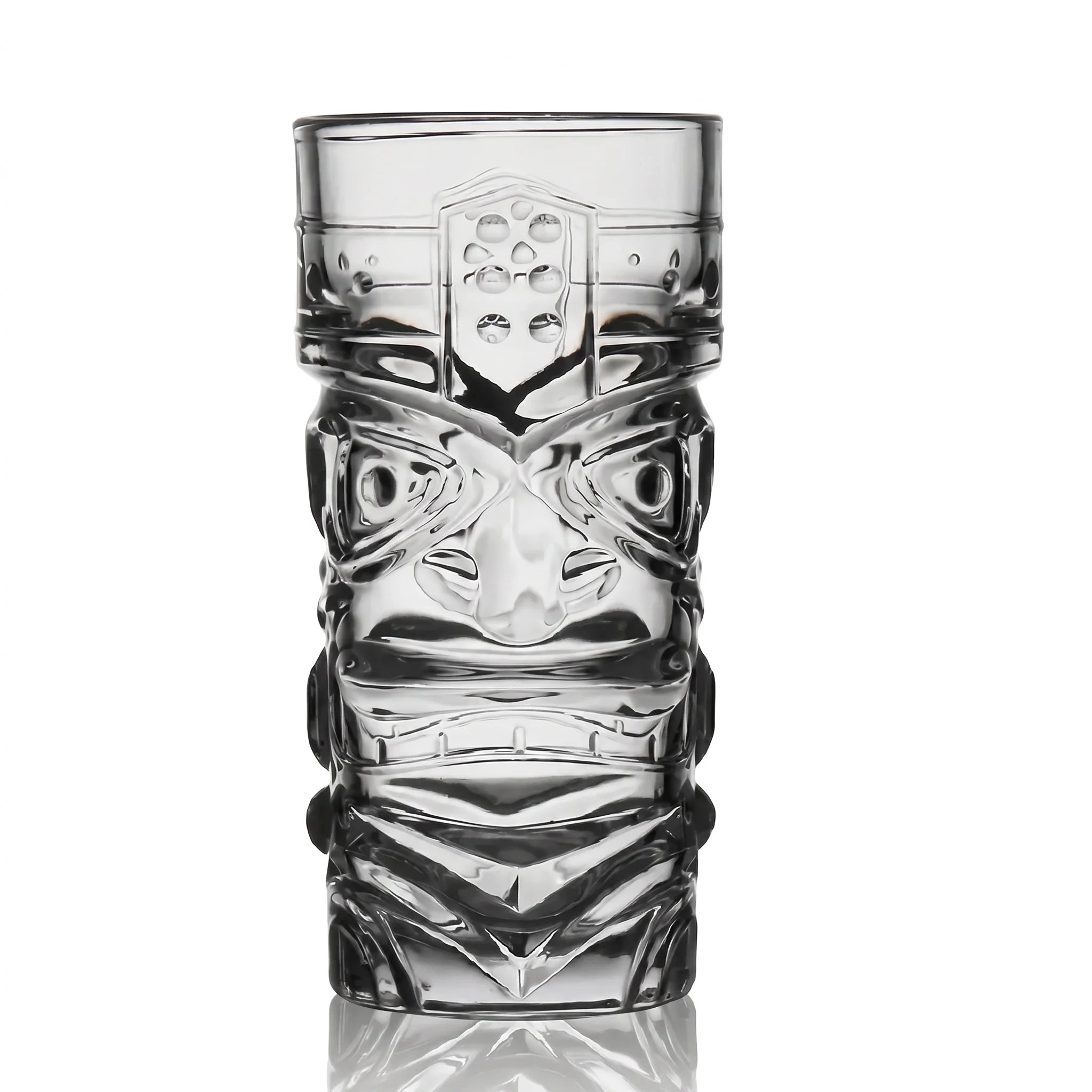 Kahuna clear tiki glass featuring a deeply sculpted tropical face design 6
