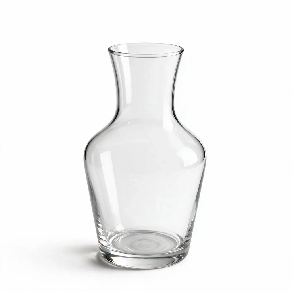 Luna clear glass carafe with a clean silhouette and flared neck