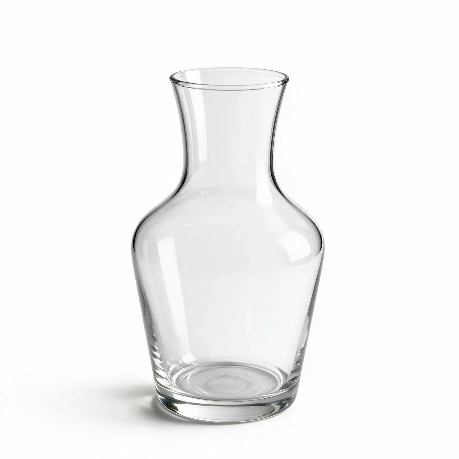 Luna clear glass carafe with a clean silhouette and flared neck