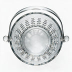 Valen clear glass ice bucket with diamond cut facets and a metal handle