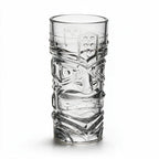 Kahuna clear tiki glass featuring a deeply sculpted tropical face design