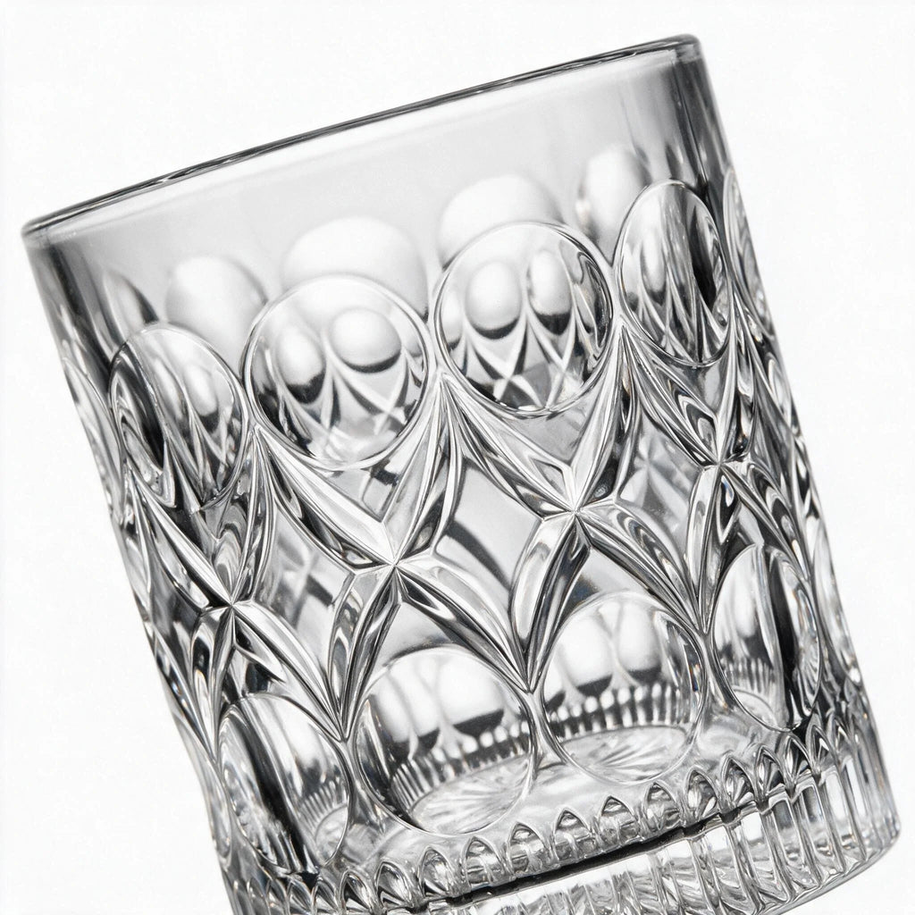 Cadence classic whisky glass featuring a heavily textured geometric pattern and flat base 5
