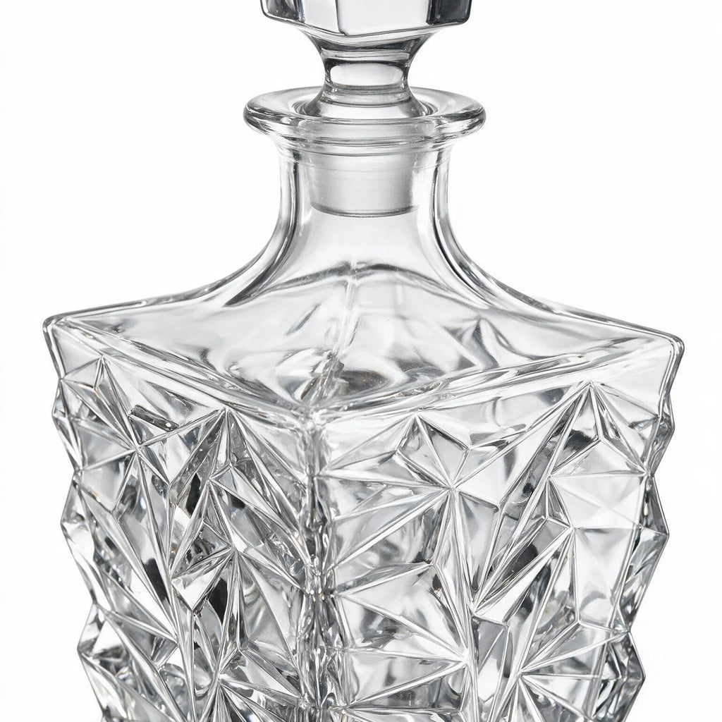 Westmoor clear whisky decanter with diamond cut facets and a square base