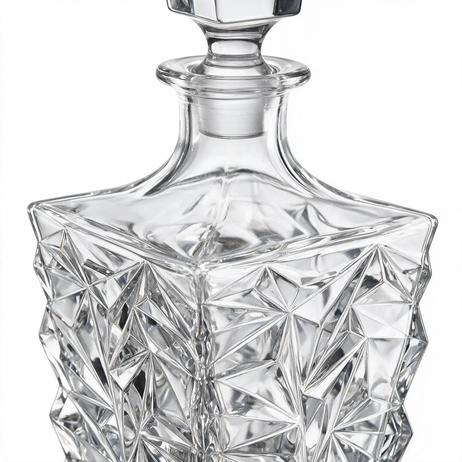 Westmoor clear whisky decanter with diamond cut facets and a square base