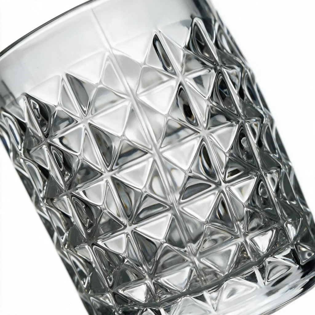 Harlow classic whisky glass with a geometric diamond pattern and flat base 6