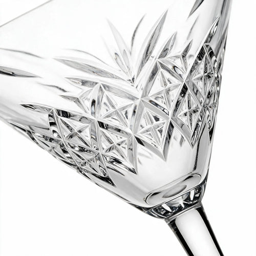 Astor classic martini glass featuring an intricate geometric cut pattern and long stem 2