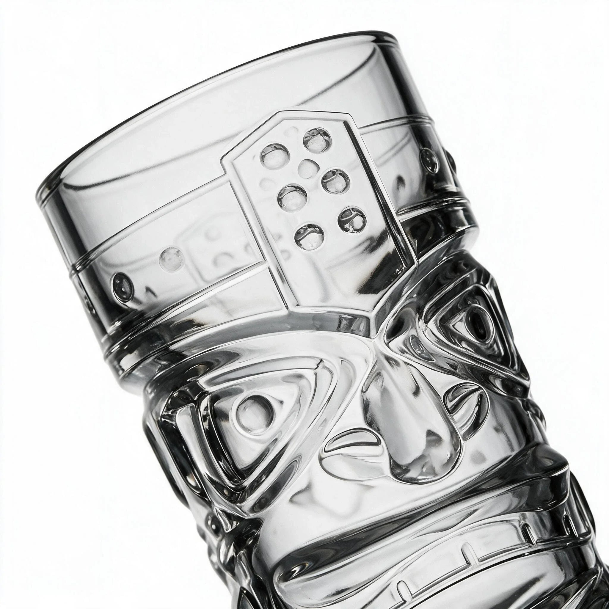 Kahuna clear tiki glass featuring a deeply sculpted tropical face design 5