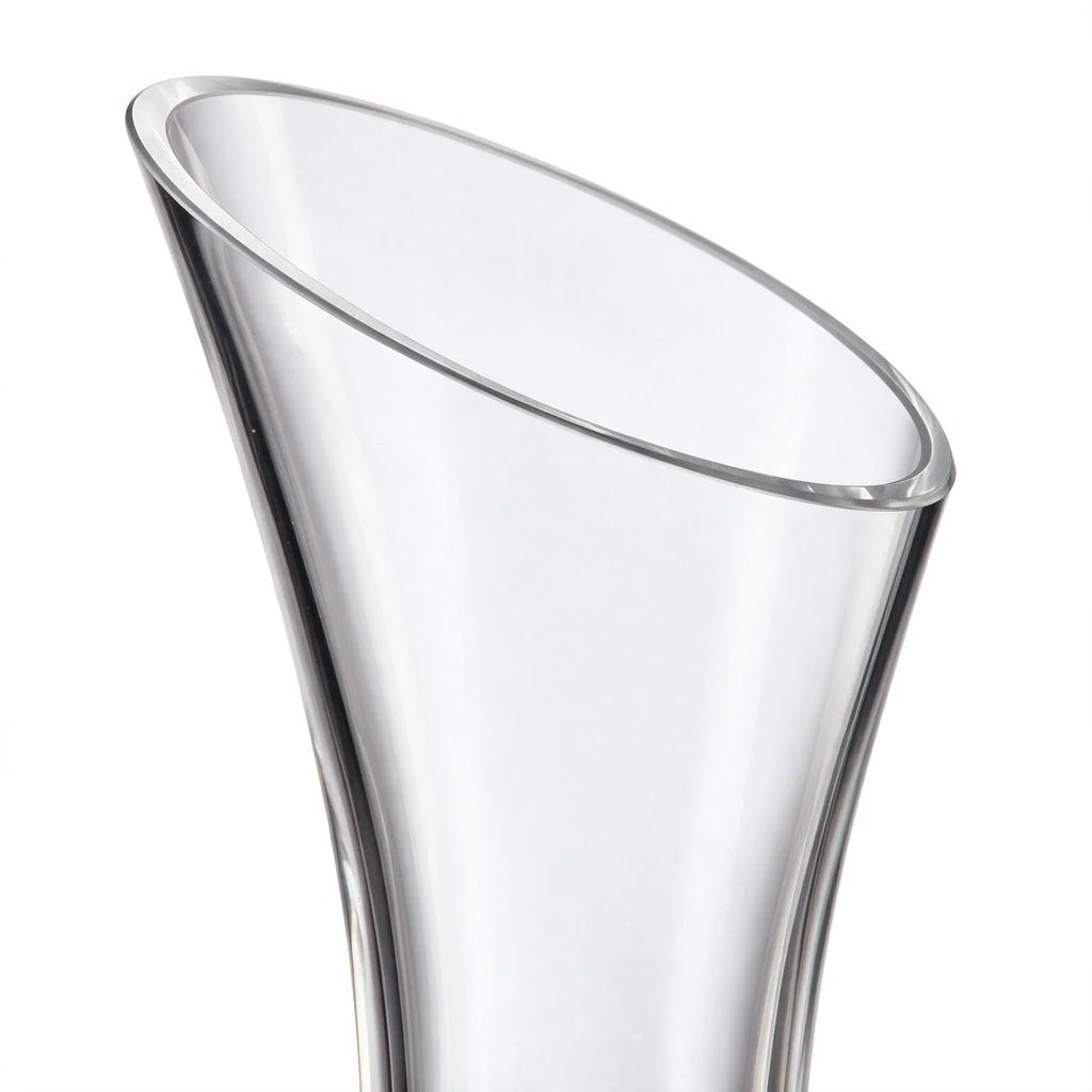 Marcel clear glass wine decanter with a wide base and slanted rim