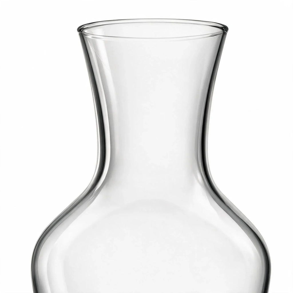 Luna clear glass carafe with a clean silhouette and flared neck