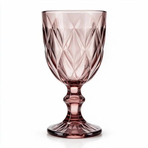 Amara dusky rose cocktail glass with diamond cut facets and a short stem