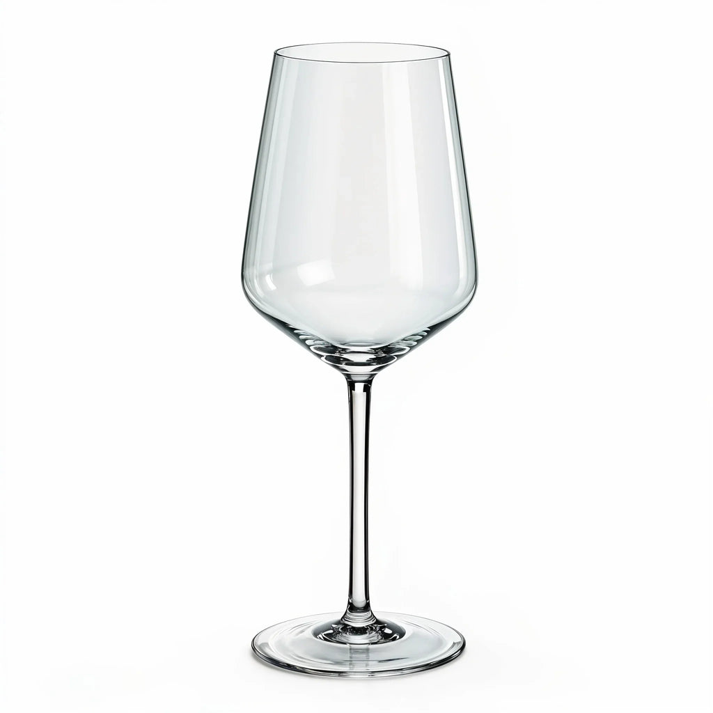 Aura modern white wine glass with an angular bowl and long stem