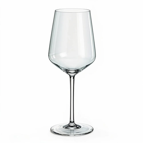Aura modern white wine glass with an angular bowl and long stem