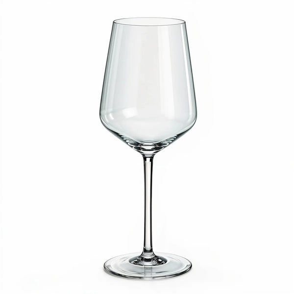 Aura modern white wine glass with an angular bowl and long stem
